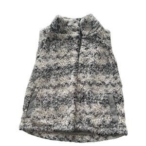 Cupio Sherpa Vest Women's Medium Cozy Soft Grey Black Cream Snap‎ Closure EUC